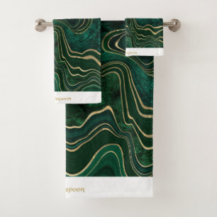 LUXURIOUS EMERALD GREEN WHITE MARBLE TOWEL SET