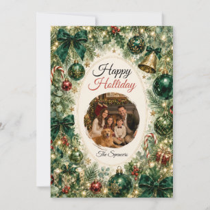 Luxurious Emerald Holiday Family Portrait Card