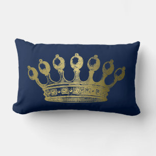 Luxurious Esoteric Gold Crown Navy Lumbar Cushion