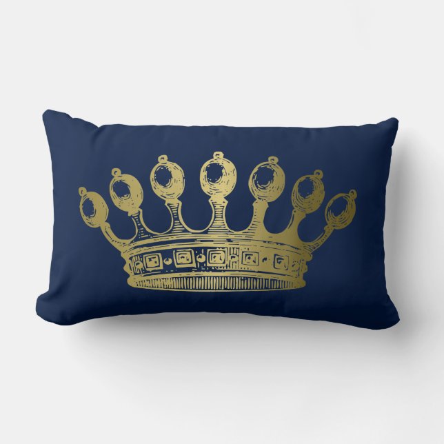 Luxurious Esoteric Gold Crown Navy Lumbar Cushion (Front)
