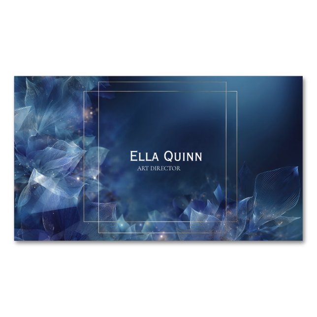 Luxurious Ethereal Abstract Floral Gold Frame Magnetic Business Card (Front)