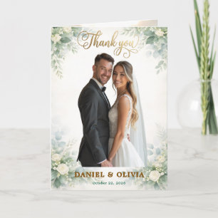 Luxurious Eucalyptus Greenery Gold Overlay Photo Thank You Card