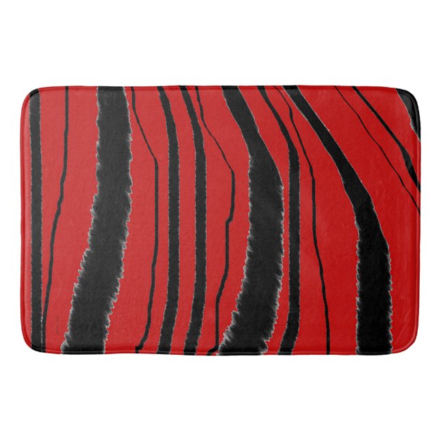 LUXURIOUS EXOTIC RED ZEBRA ANIMAL PRINT BATH MAT (Front)