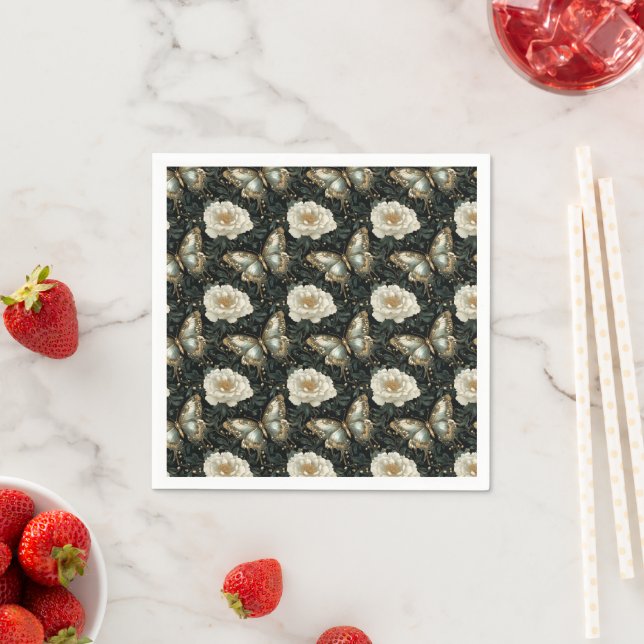 Luxurious Floral & Butterfly Seamless Pattern Napkin (Insitu)
