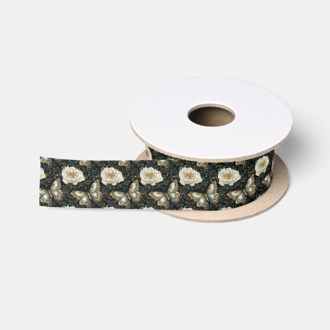 Luxurious Floral & Butterfly Seamless Pattern Satin Ribbon (Spool)
