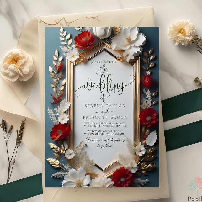 Luxurious Floral motif with Golden Leaves Wedding Invitation (Creator Uploaded)