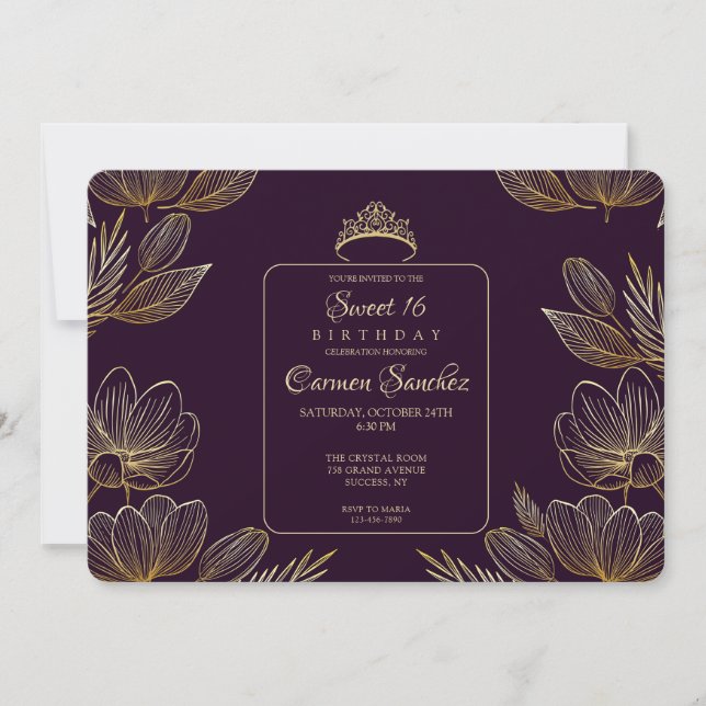 Luxurious Floral Sweet Sixteen Invitation (Front)