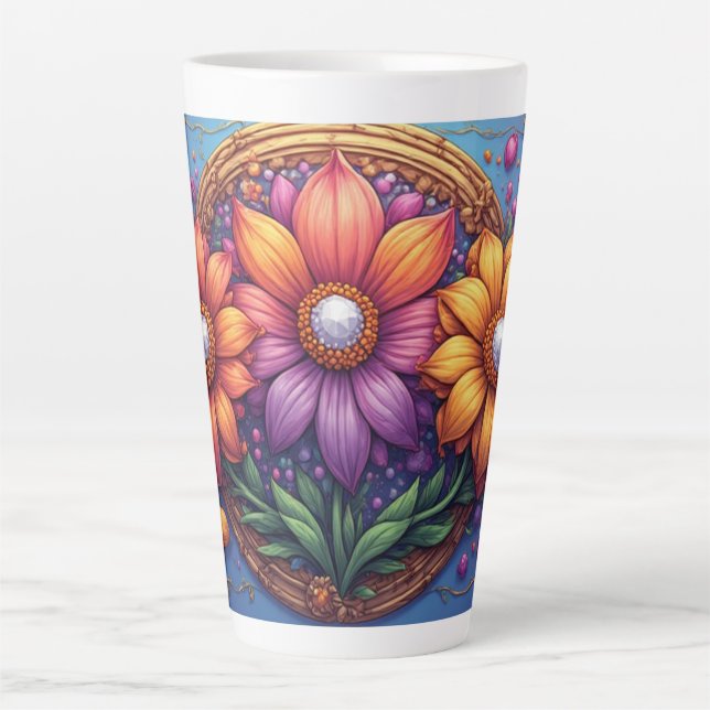 Luxurious Flower With Ornate Frame Latte Mug (Front)