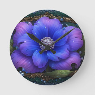 Luxurious Flower With Ornate Frame Round Clock