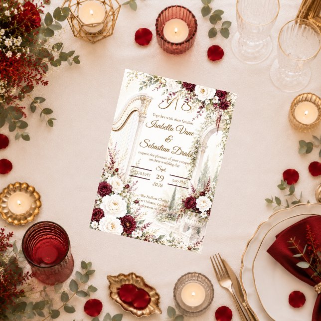 Luxurious Garden Harp Romance Wedding  Invitation (Creator Uploaded)