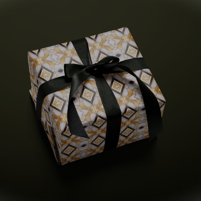 Luxurious Geometric Gold and White Christmas  Wrapping Paper (Embrace the spirit of the holidays with an elegant and majestic flair)