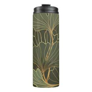 Luxurious Ginkgo Gold Line Art Thermal Tumbler