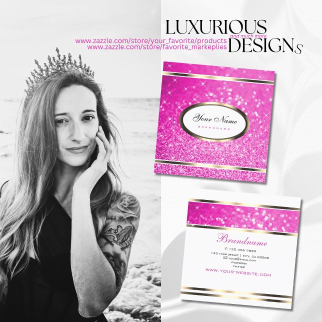 Luxurious Girly Pink Glitter Sparkling Stars Smart Square Business Card (Creator Uploaded)