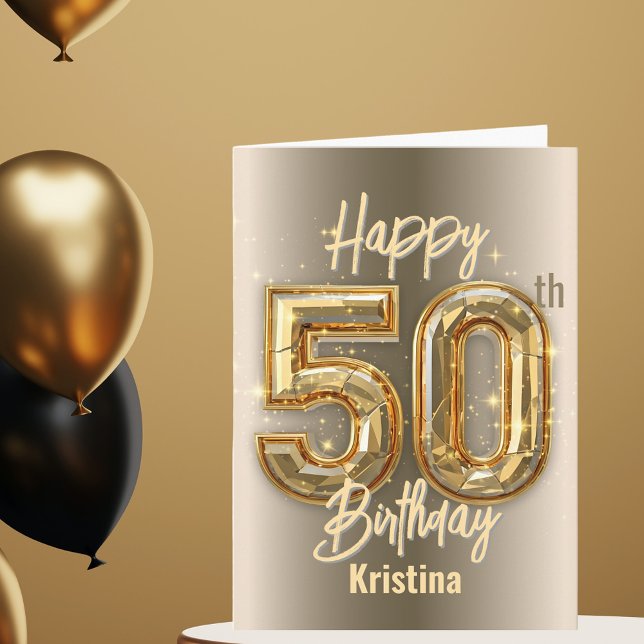 Luxurious Glam Gold and Diamond 50th Birthday Card (Creator Uploaded)