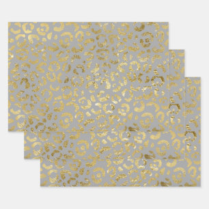 Luxurious Glam Gold Gray Leopard Print Wrapping Paper Sheet