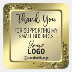 Luxurious Glam Gold Thank You Business Logo Square Sticker