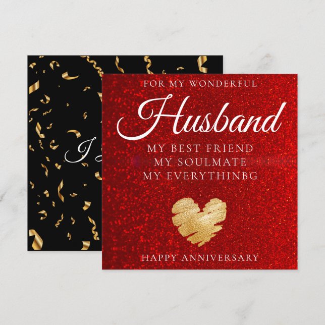 Luxurious Glitter Husband Wedding Anniversary Card (Front/Back)