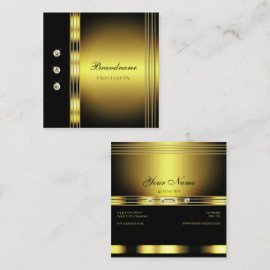 Luxurious Gold and Black with Sparkling Diamonds Square Business Card