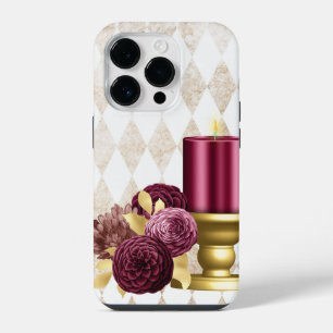 Luxurious Gold and Burgundy Candle Lovers iPhone 14 Pro Case