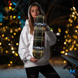 Luxurious Gold and Burgundy Tartan Plaid Pattern Skateboard