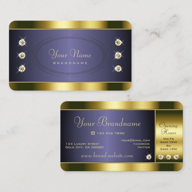 Luxurious Gold and Dark Blue with Faux Rhinestones Business Card (Front/Back)