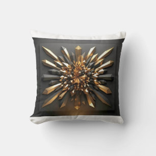 Luxurious Gold and Dark Crystal 3D Geometric Acce Cushion