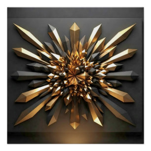 Luxurious Gold and Dark Crystal 3D Geometric Glos Poster