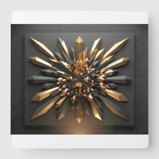 Luxurious Gold and Dark Crystal 3D Geometric Wall  Square Wall Clock