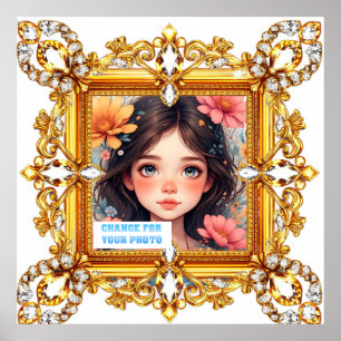 Luxurious Gold and Diamond Ornate Frame Poster