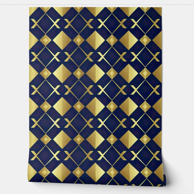 Luxurious Gold and Navy Geometric  Wallpaper (Unrolling)