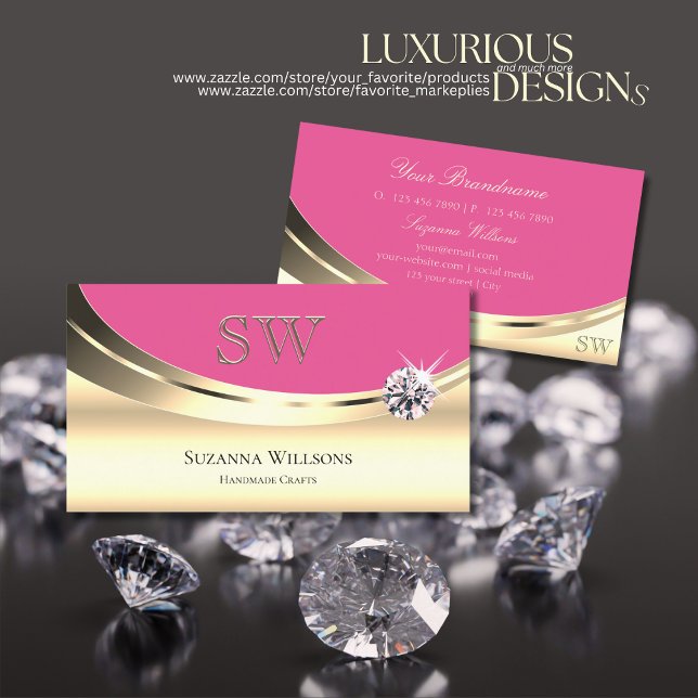 Luxurious Gold and Pink with Monogram Luxe Diamond Business Card (Creator Uploaded)