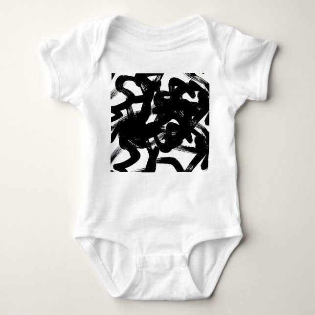 Luxurious Gold Art: Abstract Black Stroke. Baby Bodysuit (Front)