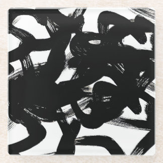 Luxurious Gold Art: Abstract Black Stroke. Glass Coaster