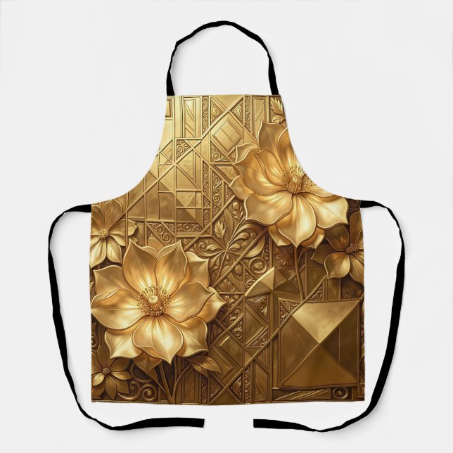 Luxurious Gold Art Deco Floral Embossed Pattern Apron (Front)