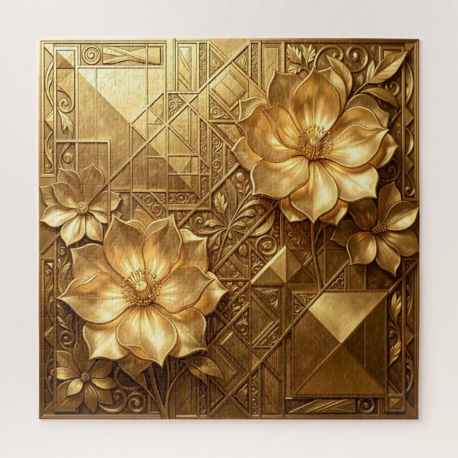 Luxurious Gold Art Deco Floral Embossed Pattern Jigsaw Puzzle (Vertical)
