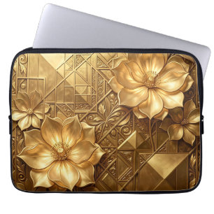 Luxurious Gold Art Deco Floral Embossed Pattern Laptop Sleeve