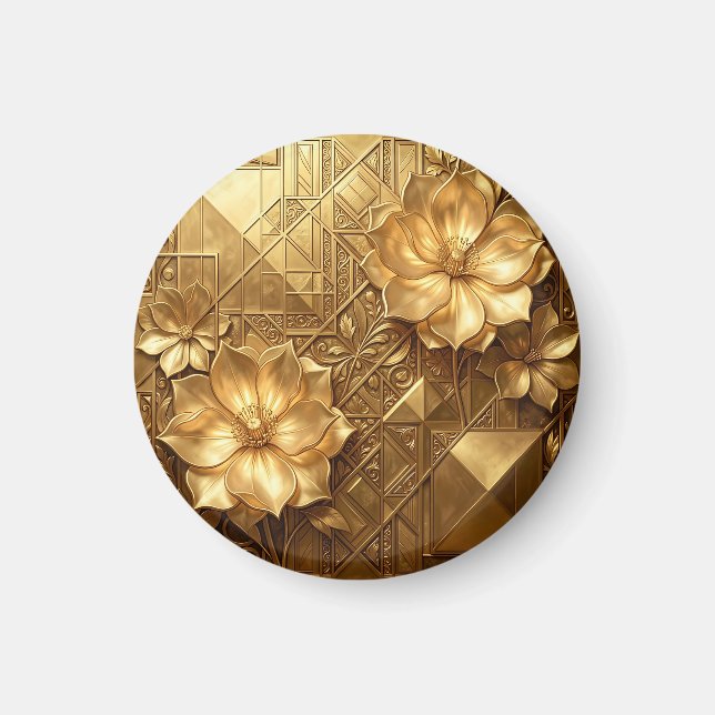 Luxurious Gold Art Deco Floral Embossed Pattern Magnet (Front)