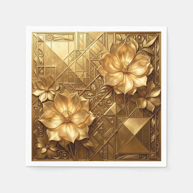 Luxurious Gold Art Deco Floral Embossed Pattern Napkin (Front)