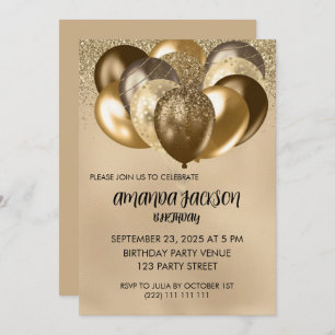 Luxurious Gold Balloons General Birthday Invite
