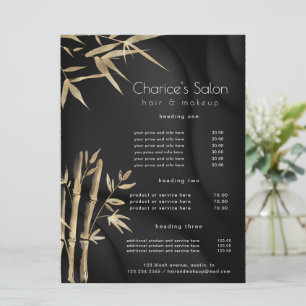 Luxurious Gold Bamboo Salon Price Card