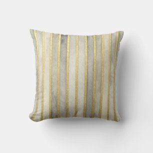 Luxurious, Gold Beigi Grey Stripes,Elegant, Modern Cushion