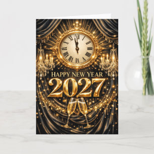 Luxurious Gold Black Elegant New Year 2027 Holiday Card