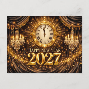 Luxurious Gold Black Elegant New Year 2027 Holiday Postcard