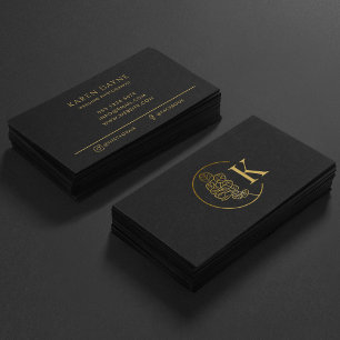 Luxurious Gold Black Floral Monogram Minimal  Business Card