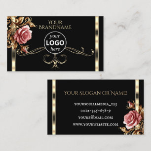 Luxurious Gold Black Lovely Vintage Rose with Logo Business Card