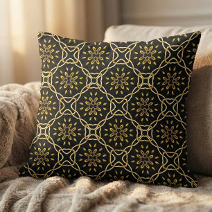 Luxurious Gold Black Moroccan Arabesque Pattern Fabric