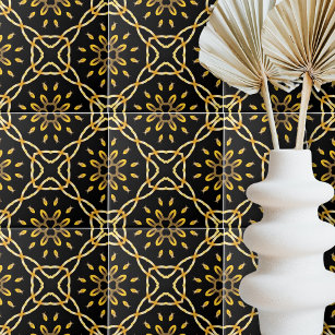 Luxurious Gold Black Moroccan Arabesque Pattern Tile