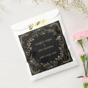 Luxurious Gold & Black Sepia Floral Finish  Favour Bags