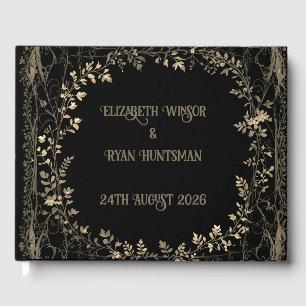 Luxurious Gold & Black Sepia Floral Finish Guest Book