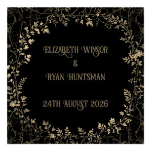 Luxurious Gold & Black Sepia Floral Finish  Poster